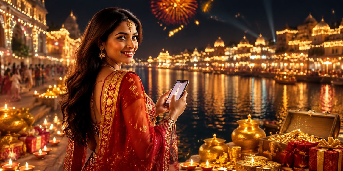 Indian woman enjoying Teen Patti game on mobile device