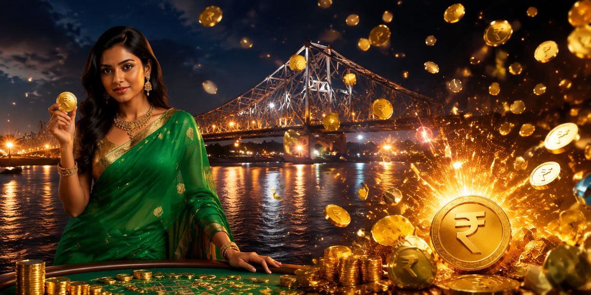 Howrah Bridge over river with evening casino lights